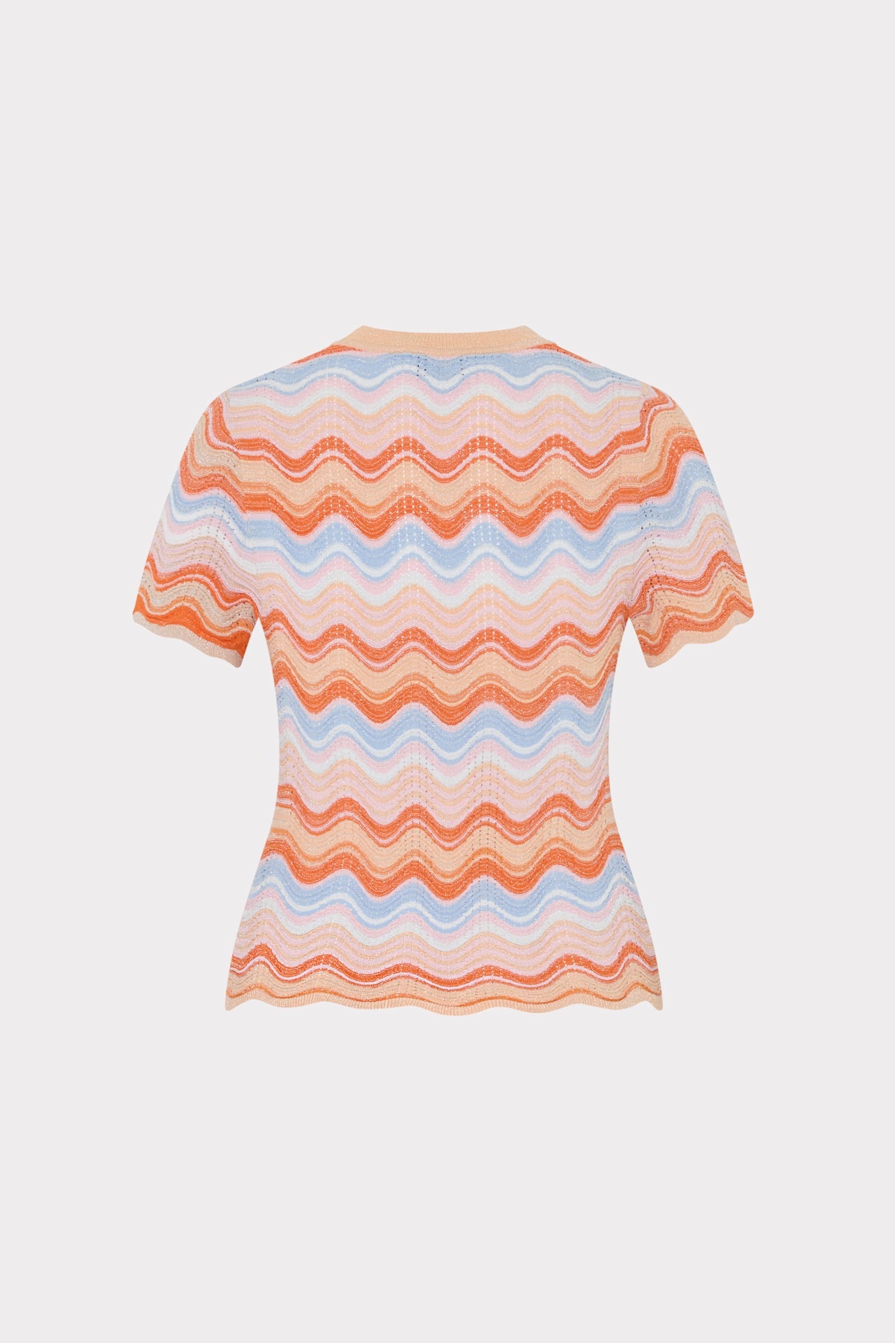 Scallop Wave Short Sleeve Top - Coral Pink Multi