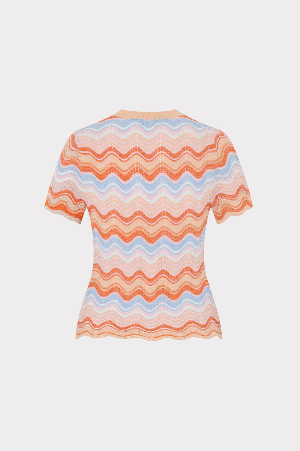 Scallop Wave Short Sleeve Top - Coral Pink Multi
