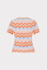Scallop Wave Short Sleeve Top - Coral Pink Multi