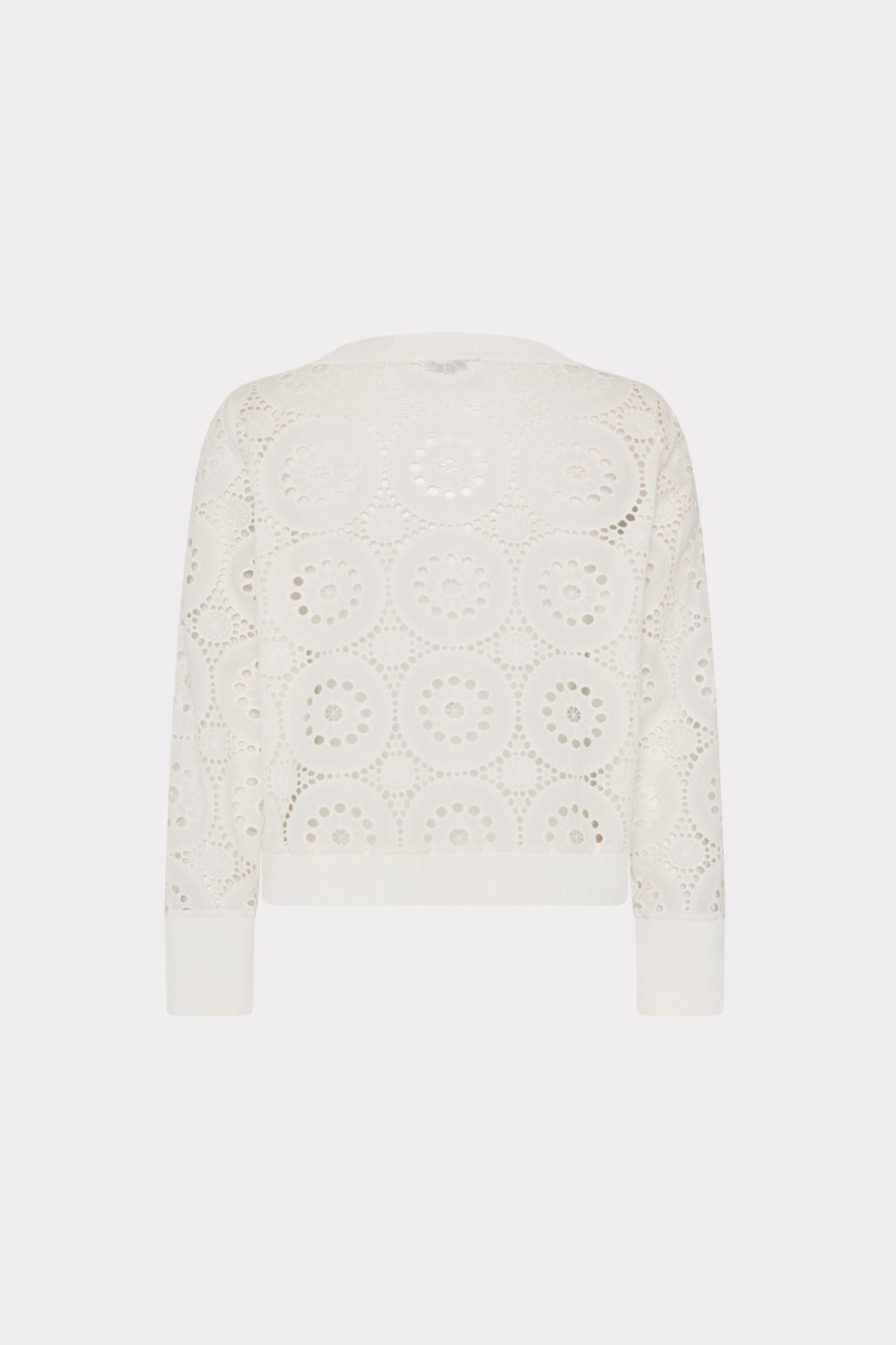 V-Neck Embroidery Knit Detail Top - Ecru