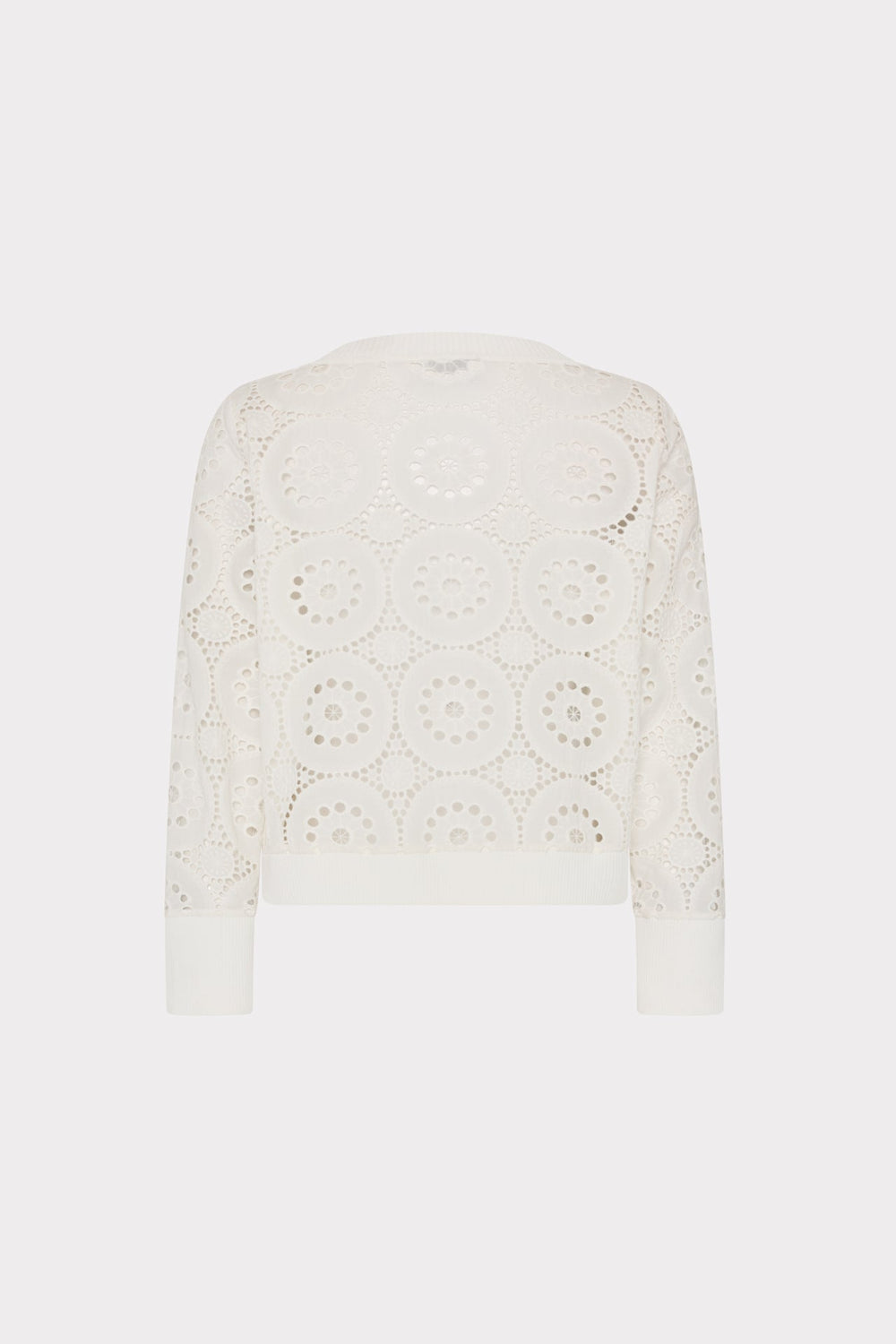 V-Neck Embroidery Knit Detail Top - Ecru