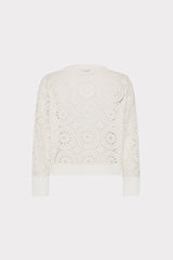 V-Neck Embroidery Knit Detail Top - Ecru
