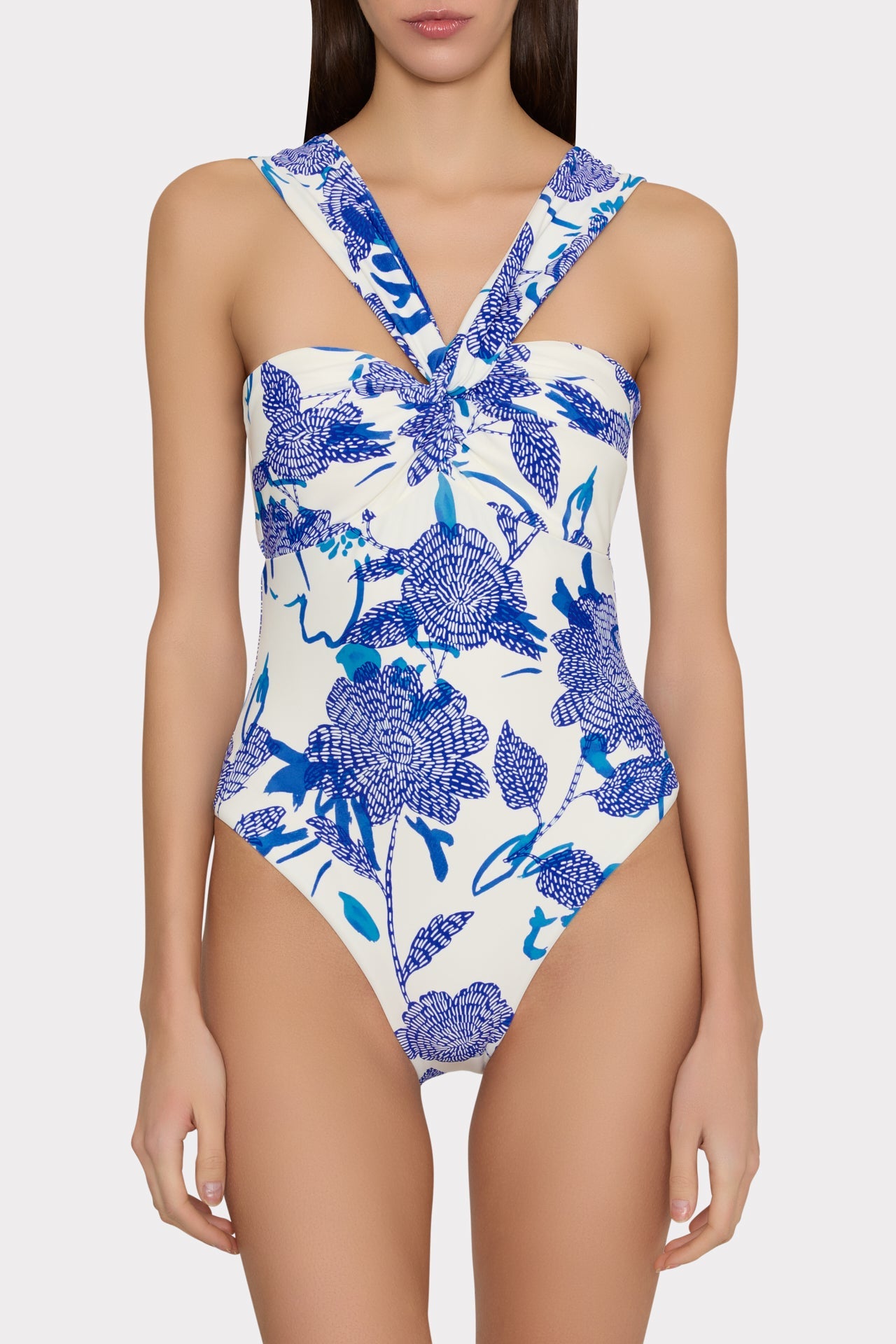 Betsy Brushwork Floral Bandeau One Piece - Blue Multi