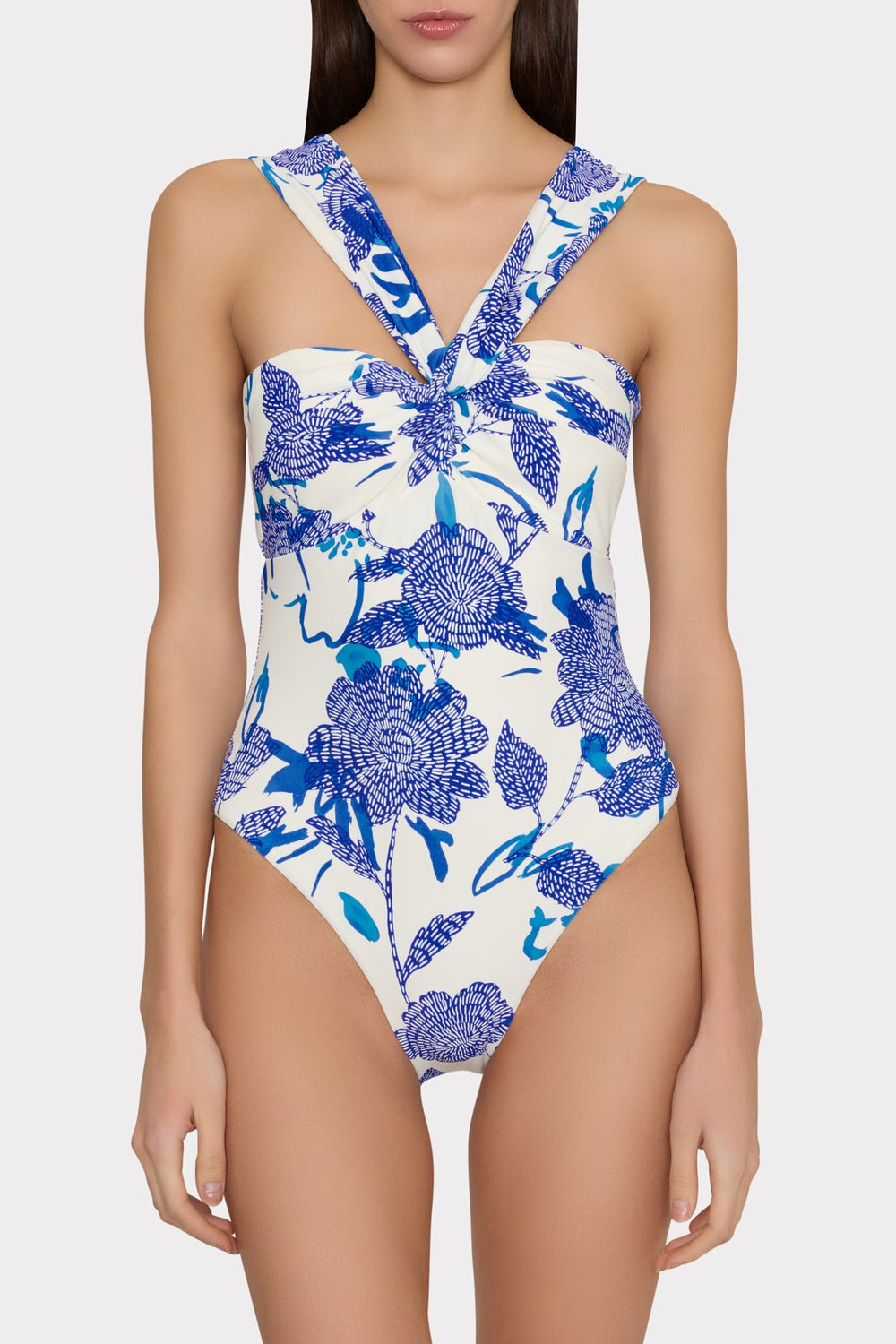 Betsy Brushwork Floral Bandeau One Piece - Blue Multi