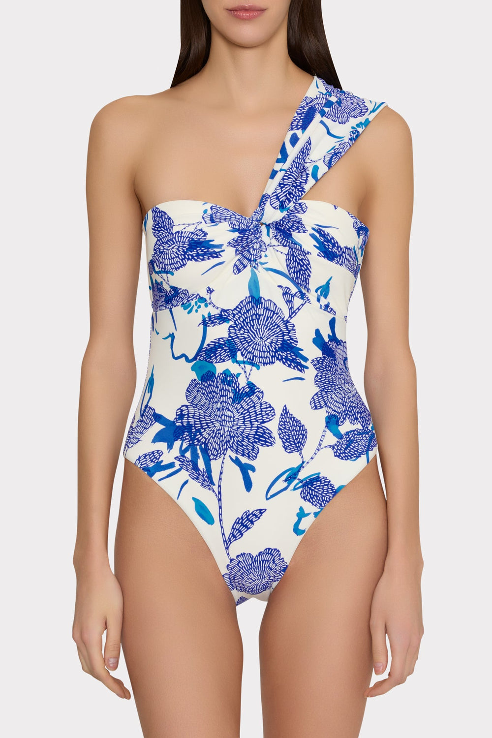 Betsy Brushwork Floral Bandeau One Piece - Blue Multi