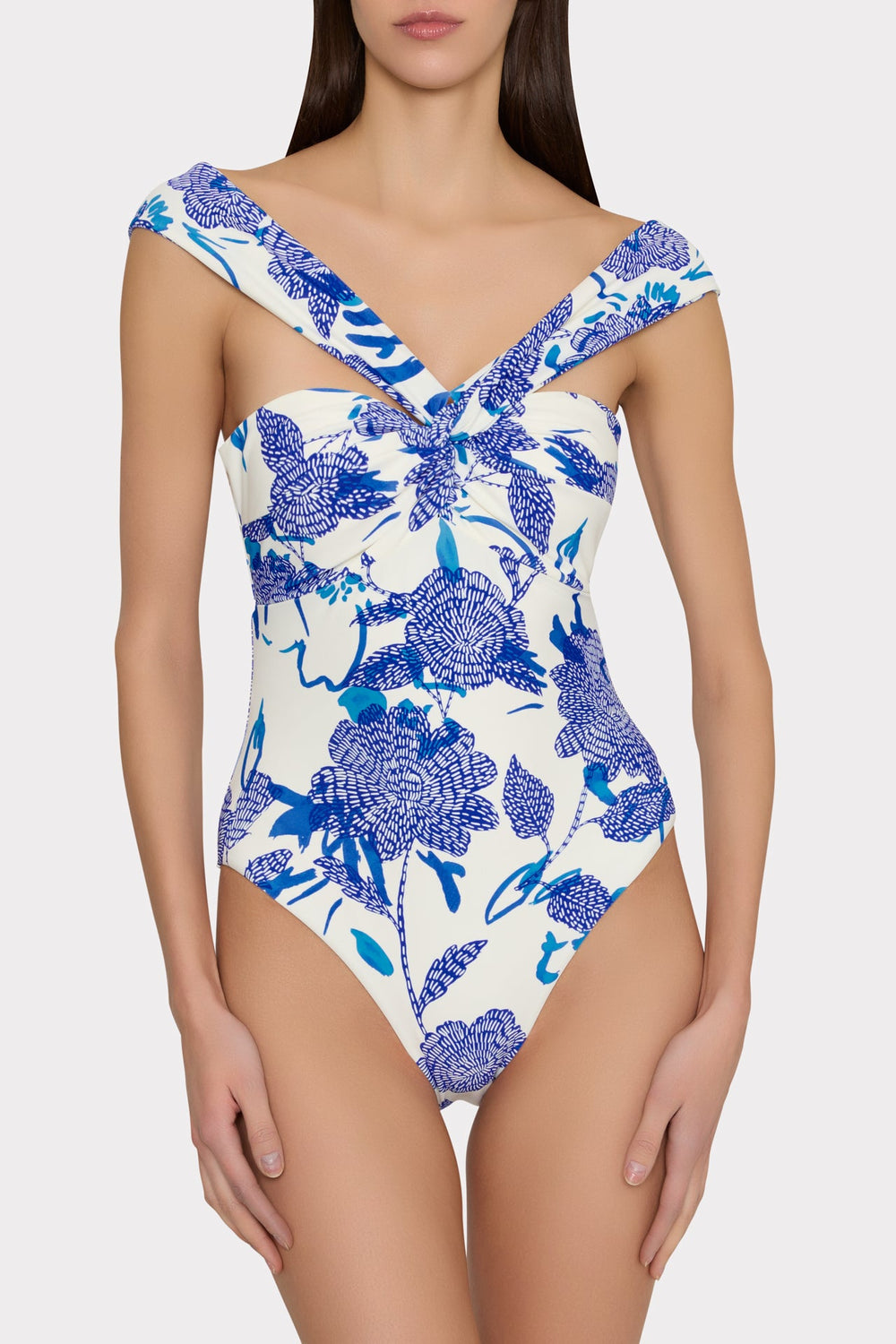 Betsy Brushwork Floral Bandeau One Piece - Blue Multi
