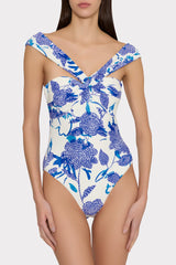 Betsy Brushwork Floral Bandeau One Piece - Blue Multi