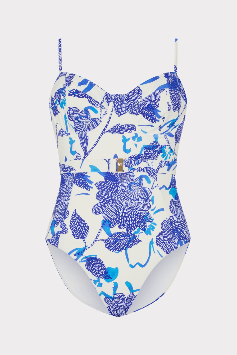 Brushwork Floral Belted One Piece - Blue Multi
