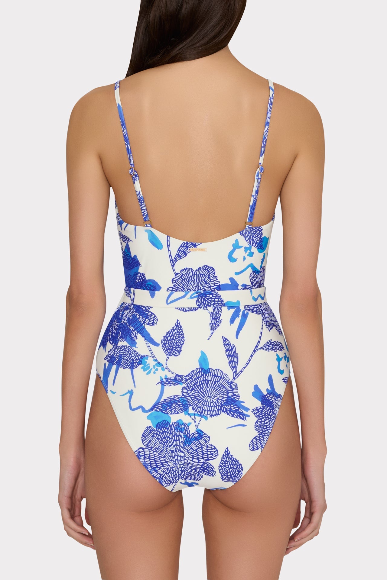 Brushwork Floral Belted One Piece - Blue Multi