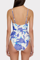 Brushwork Floral Belted One Piece - Blue Multi