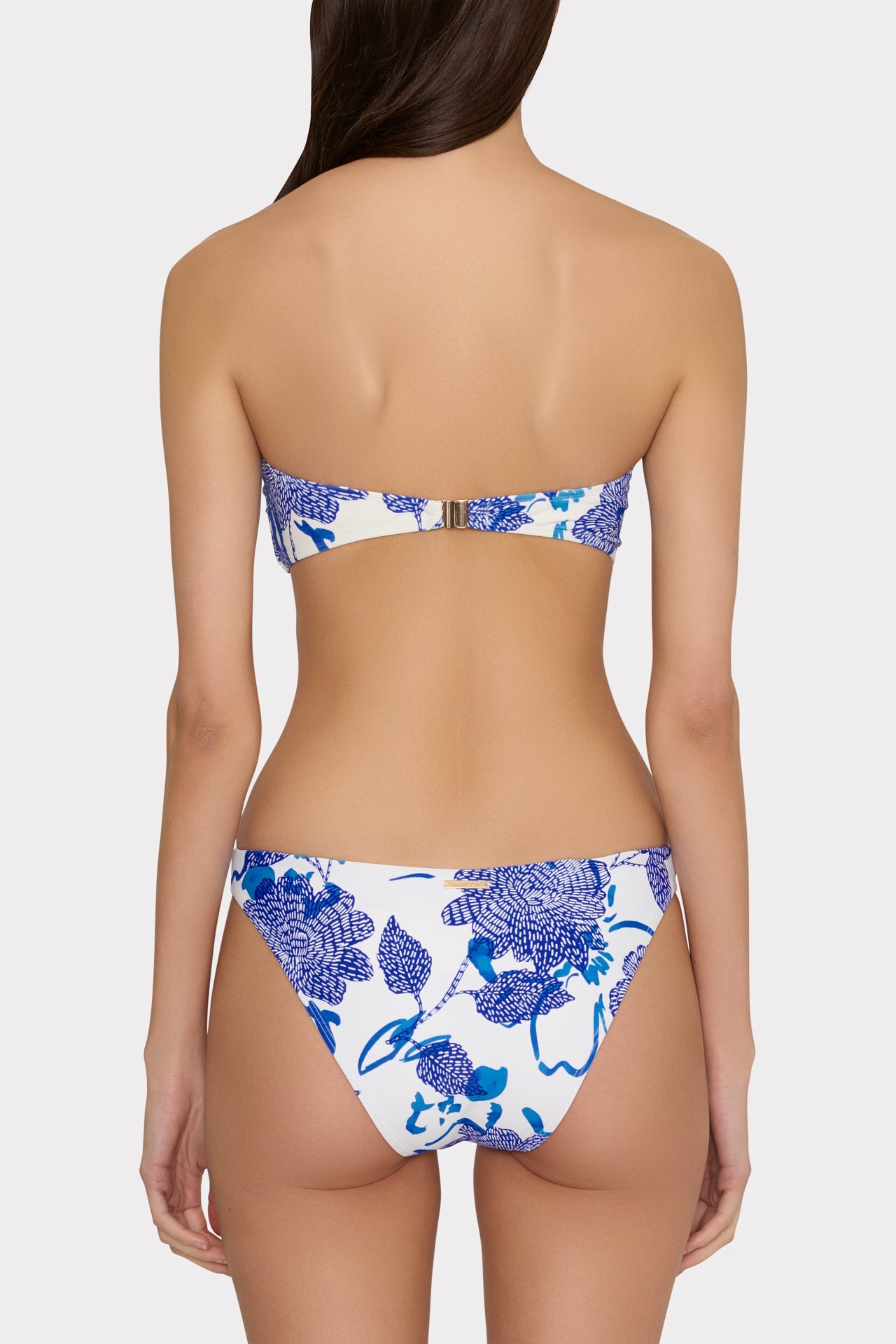 Brushwork Floral Bandeau Bikini Top - Blue Multi