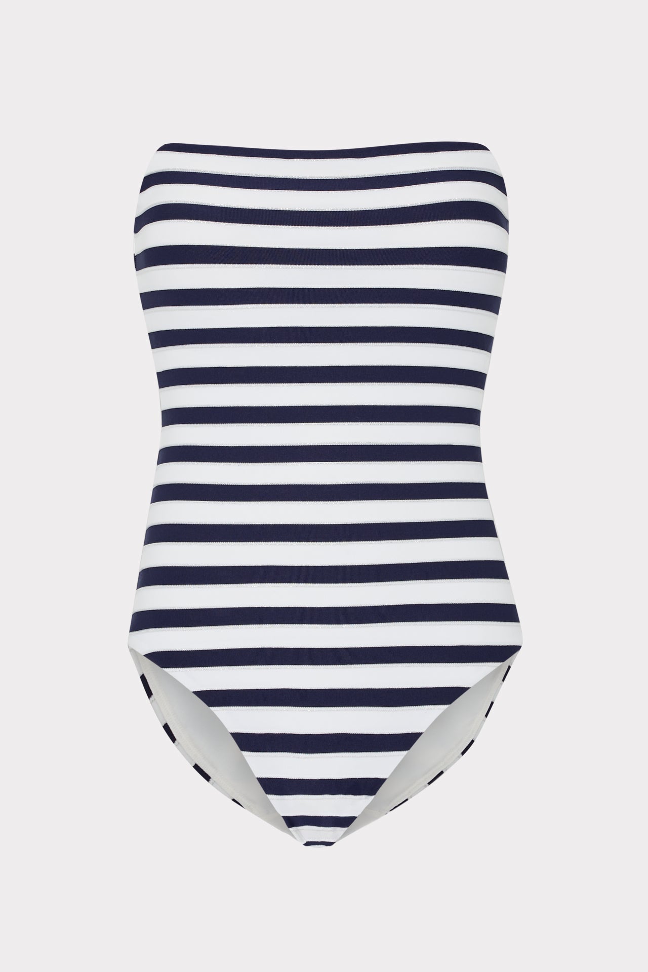 Nautical Metallic Stripe Strapless One Piece - Navy/White