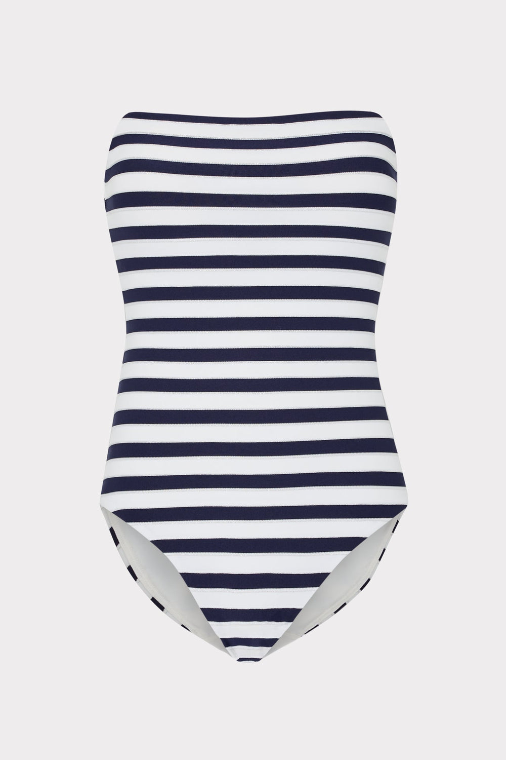 Nautical Metallic Stripe Strapless One Piece - Navy/White