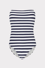 Nautical Metallic Stripe Strapless One Piece - Navy/White