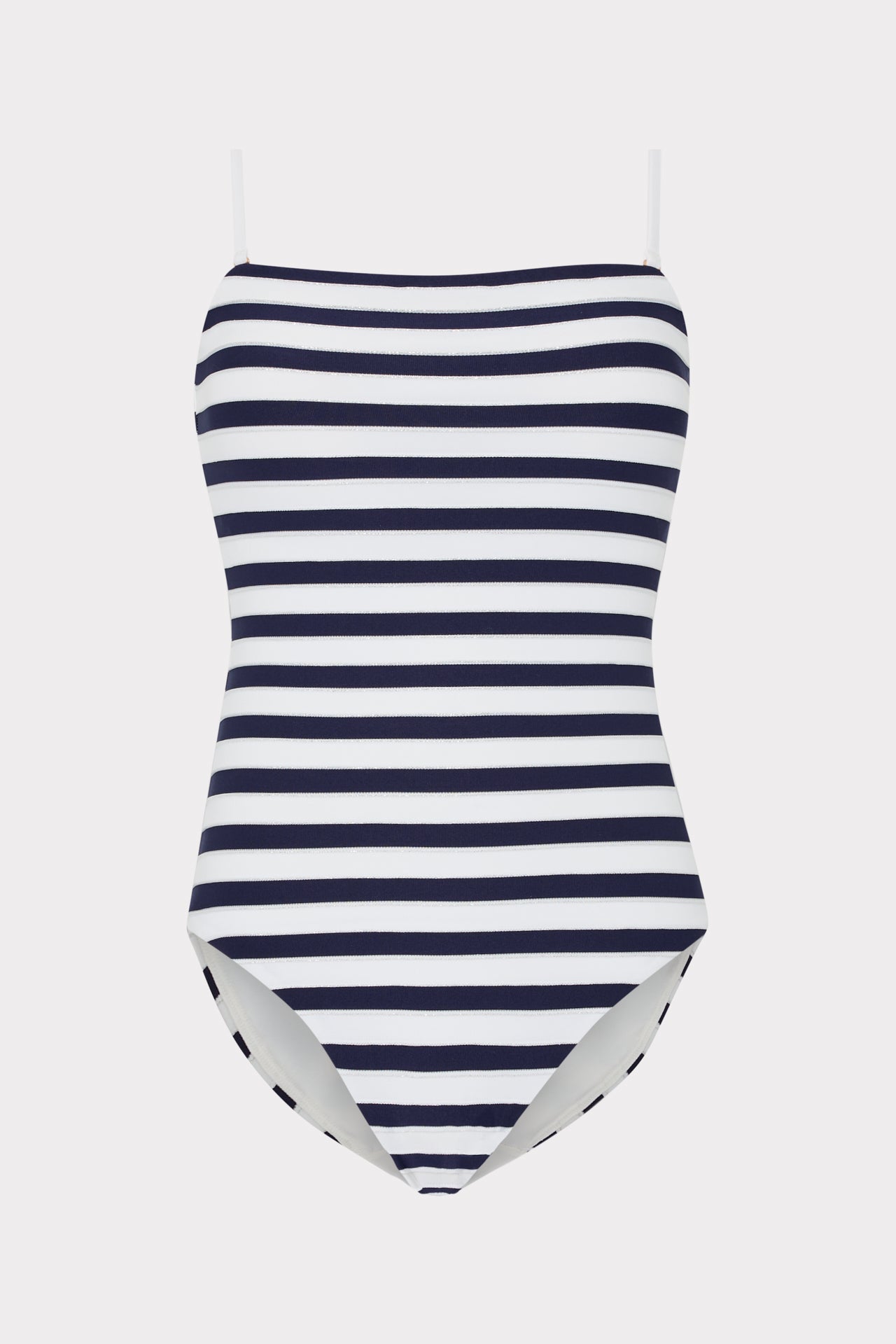 Nautical Metallic Stripe Strapless One Piece - Navy/White