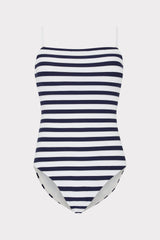Nautical Metallic Stripe Strapless One Piece - Navy/White
