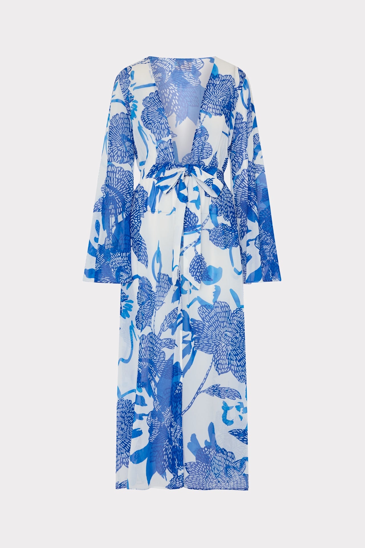 Vince Brushwork Floral Chiffon Cover-Up Dress - Blue Multi