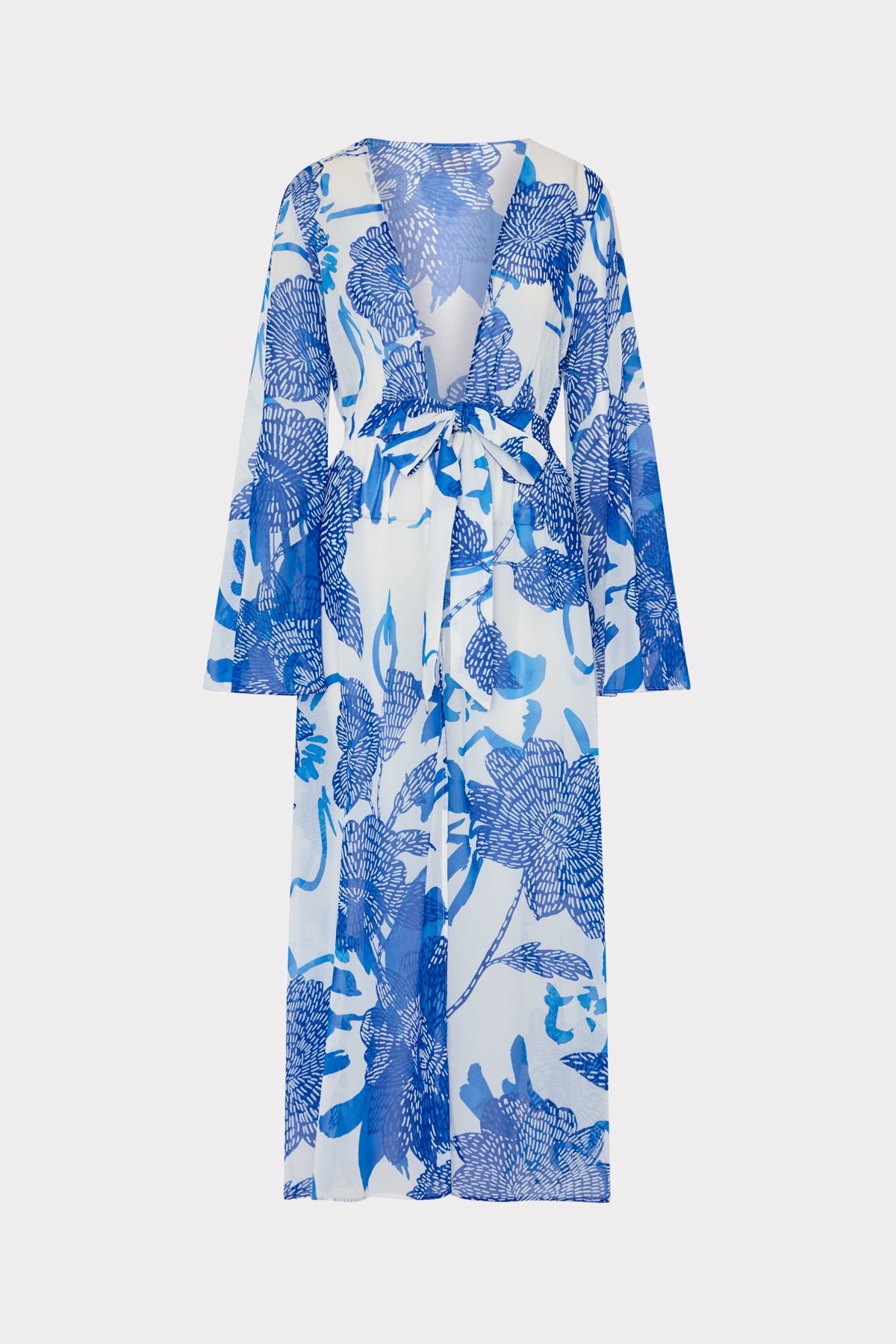 Vince Brushwork Floral Chiffon Cover-Up Dress - Blue Multi