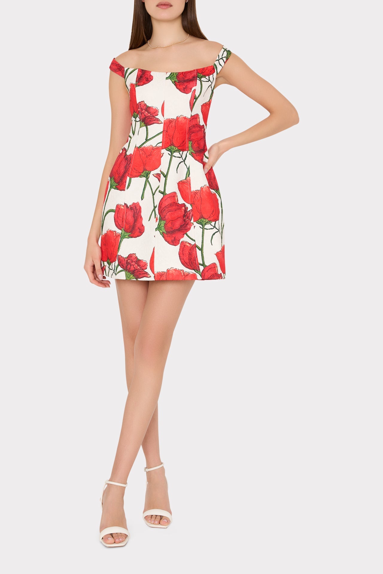 Peggy Off The Shoulder Red Peonia Mini Dress - Red Multi