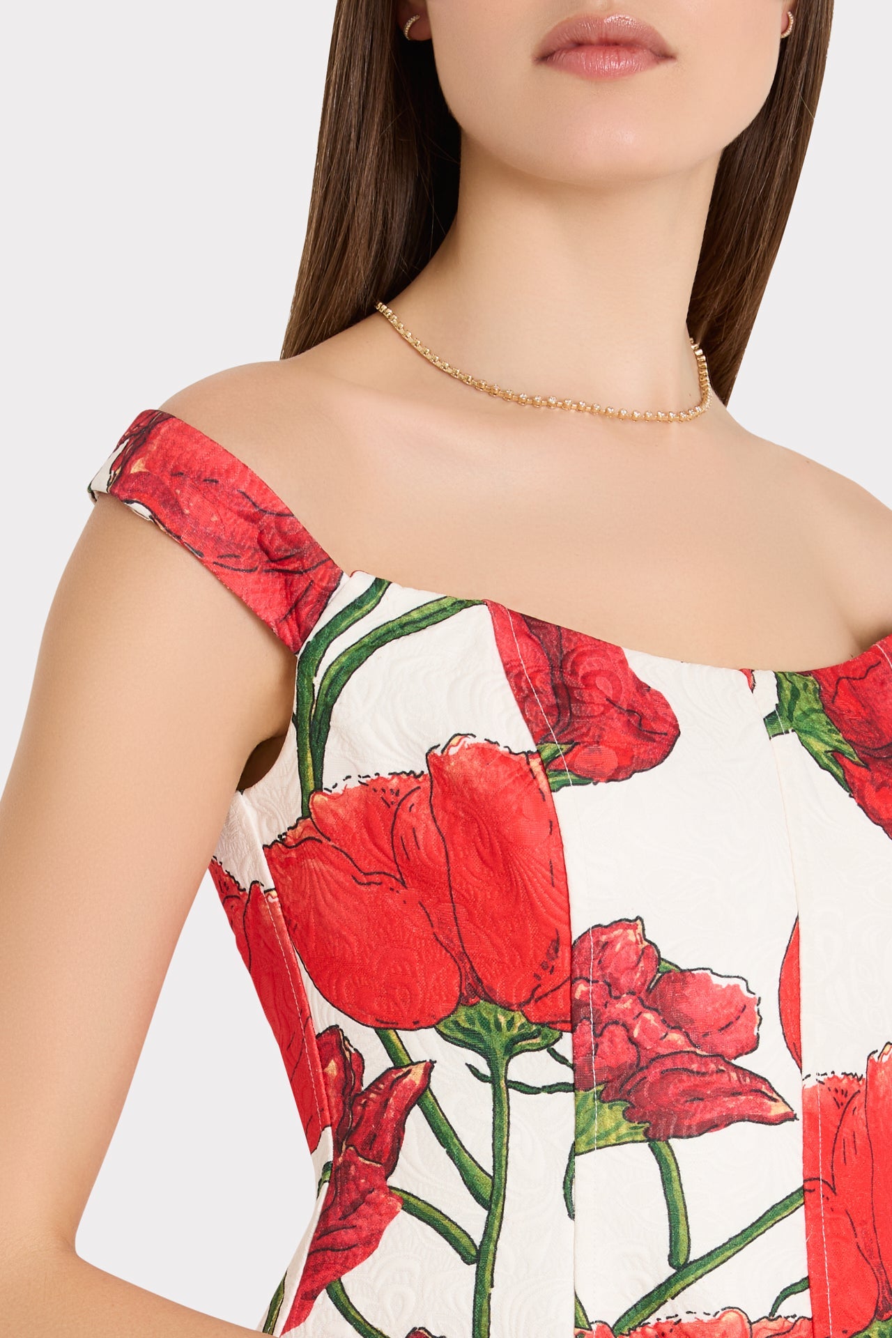 Peggy Off The Shoulder Red Peonia Mini Dress - Red Multi