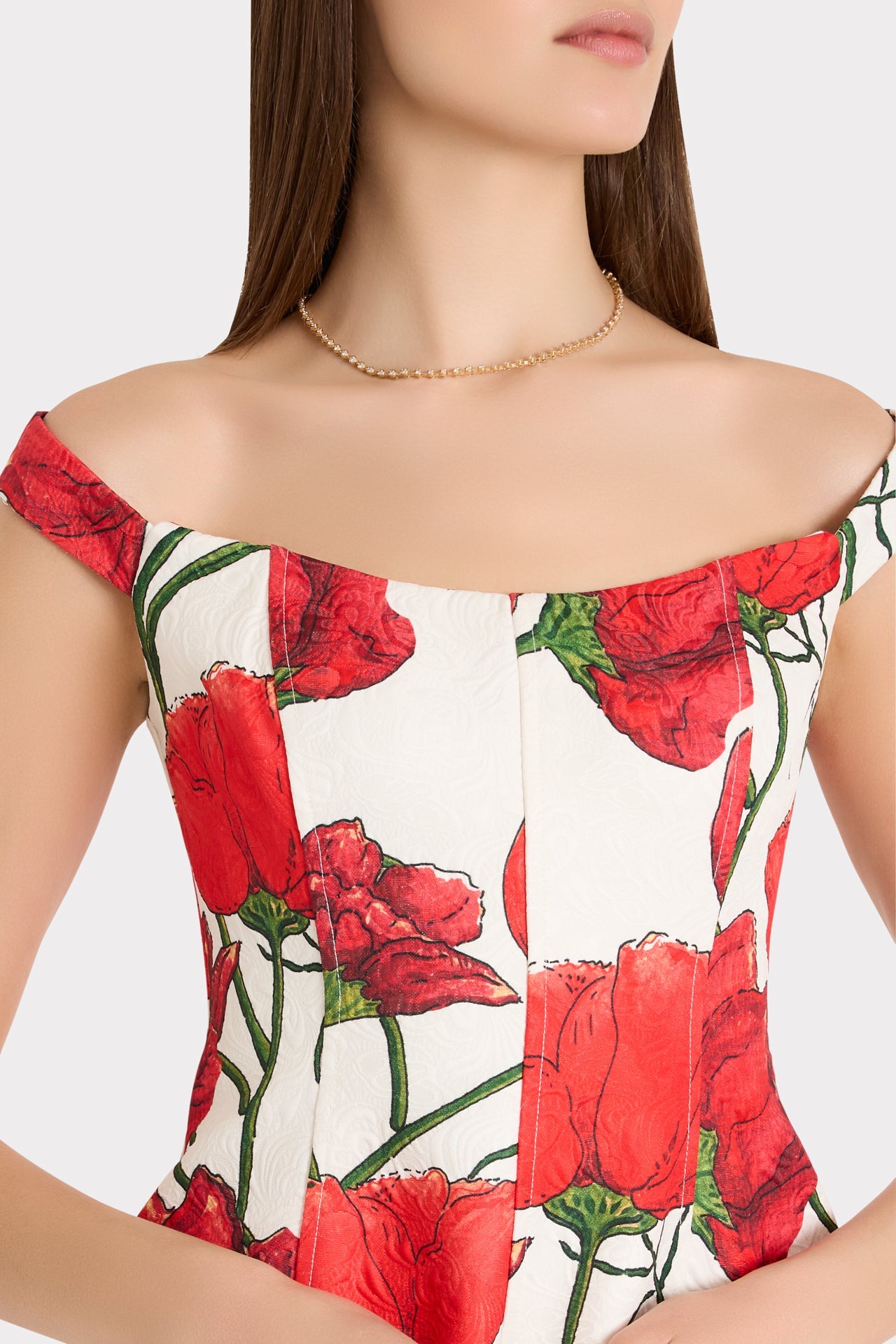 Peggy Off The Shoulder Red Peonia Mini Dress - Red Multi