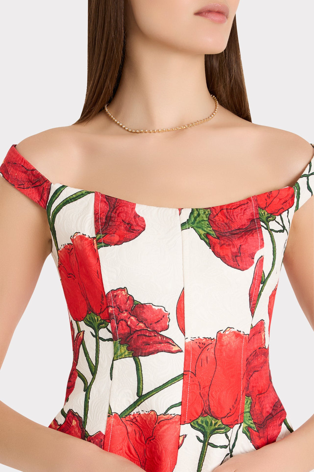 Peggy Off The Shoulder Red Peonia Mini Dress - Red Multi