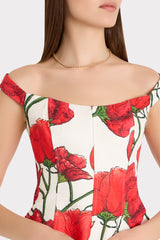 Peggy Off The Shoulder Red Peonia Mini Dress - Red Multi