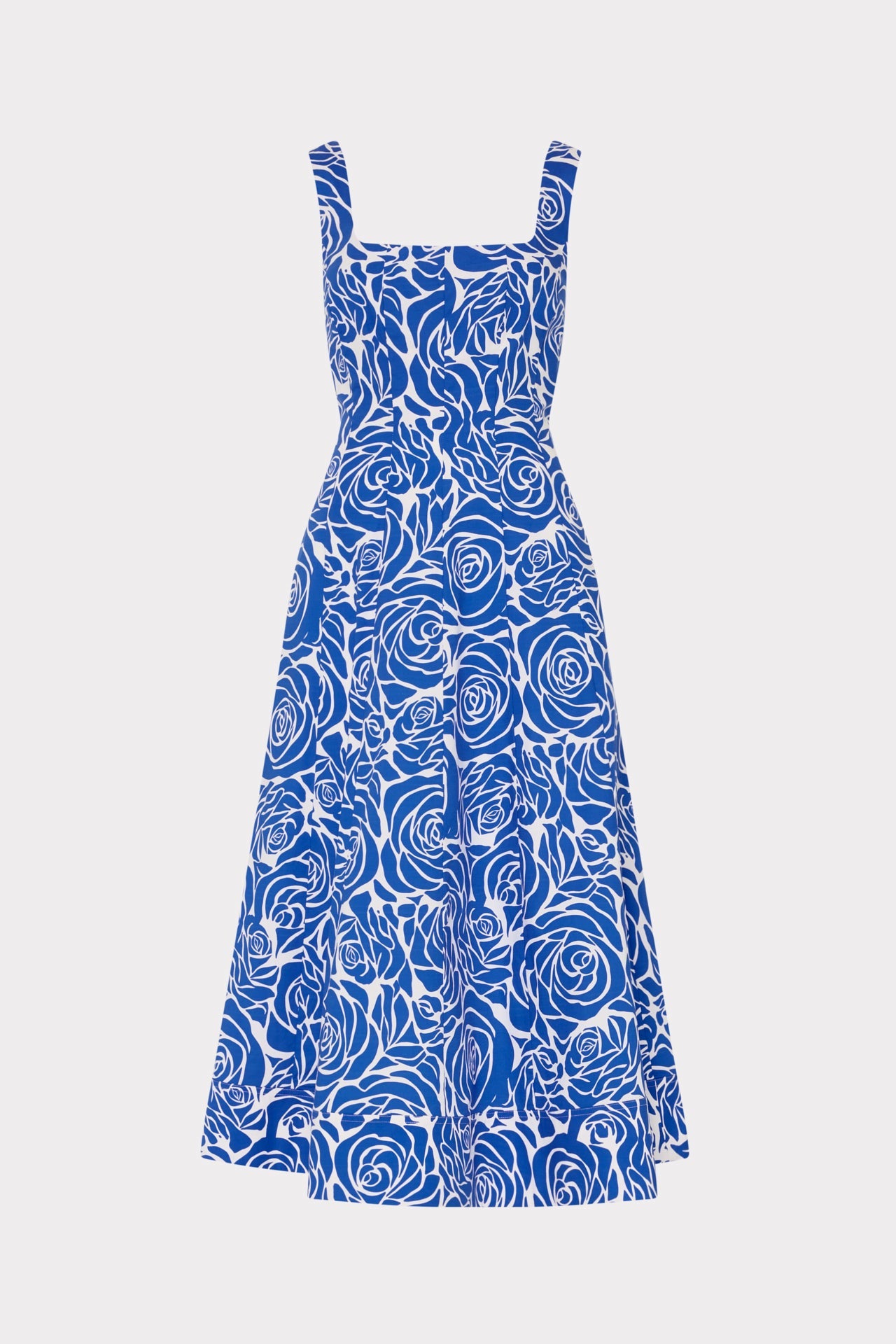 Nia Blue Rose Poplin Midi Dress - Blue/White