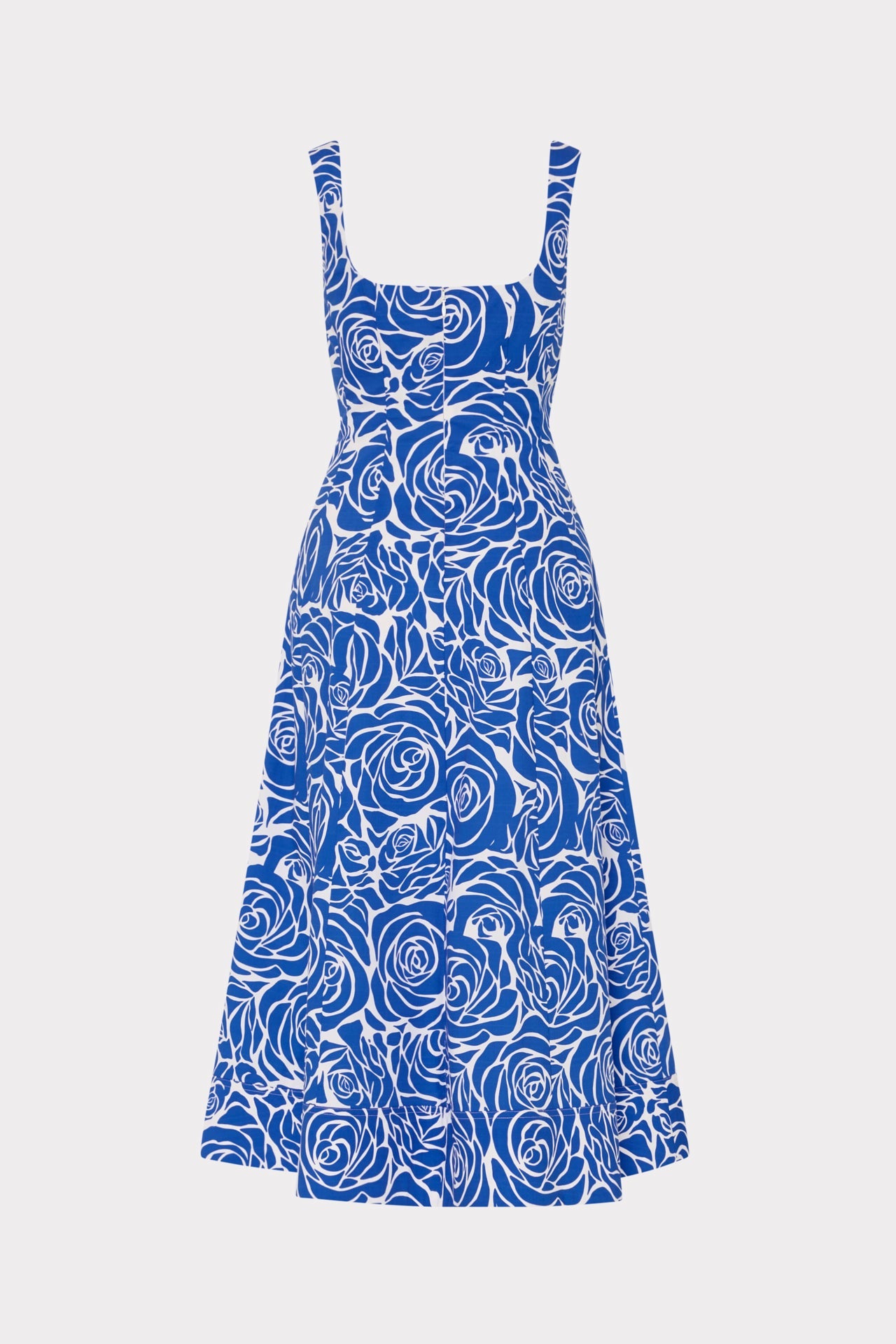 Nia Blue Rose Poplin Midi Dress - Blue/White