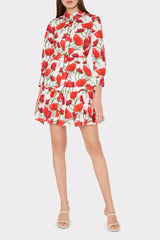 Priscilla Red Peonia Poplin Shirt Dress - Red Multi