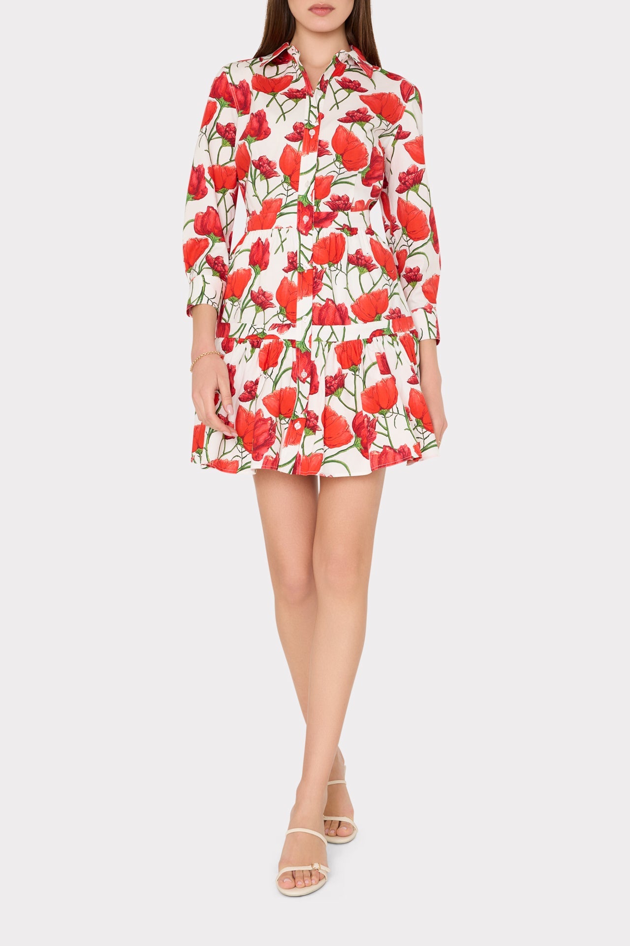 Priscilla Red Peonia Poplin Shirt Dress - Red Multi