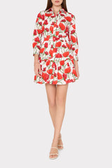 Priscilla Red Peonia Poplin Shirt Dress - Red Multi