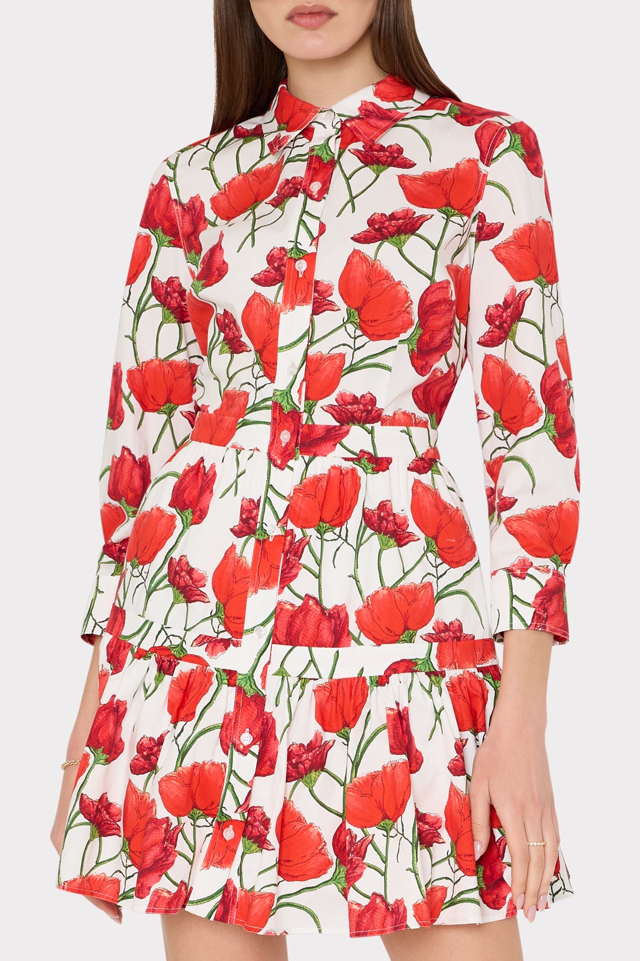 Priscilla Red Peonia Poplin Shirt Dress - Red Multi