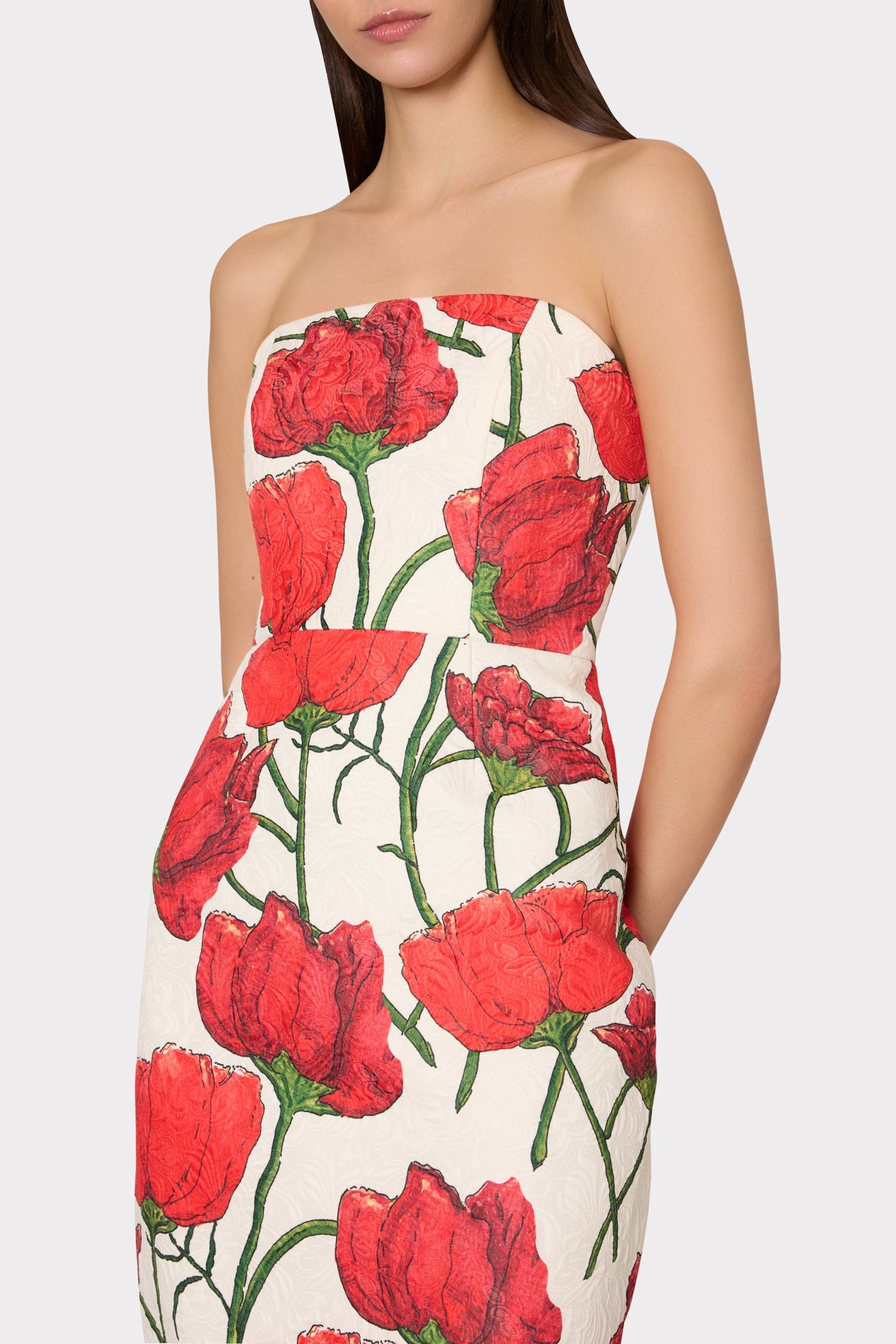 Orion Red Peonia Jacquard Dress - Red Multi