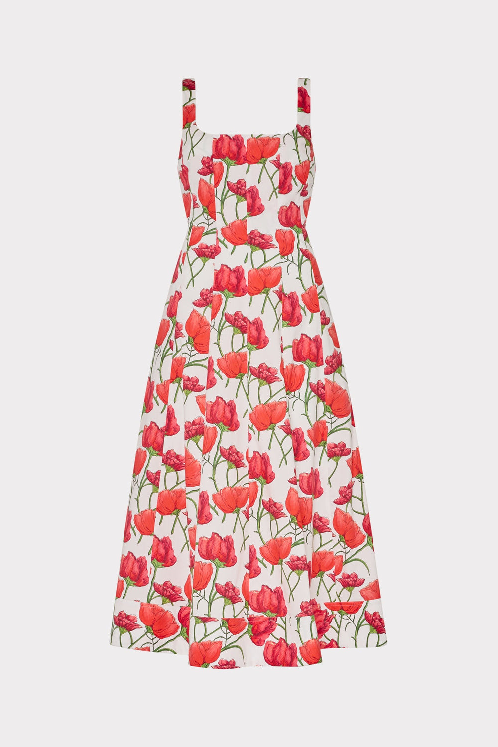 Nia Red Peonia Poplin Midi Dress - Red Multi