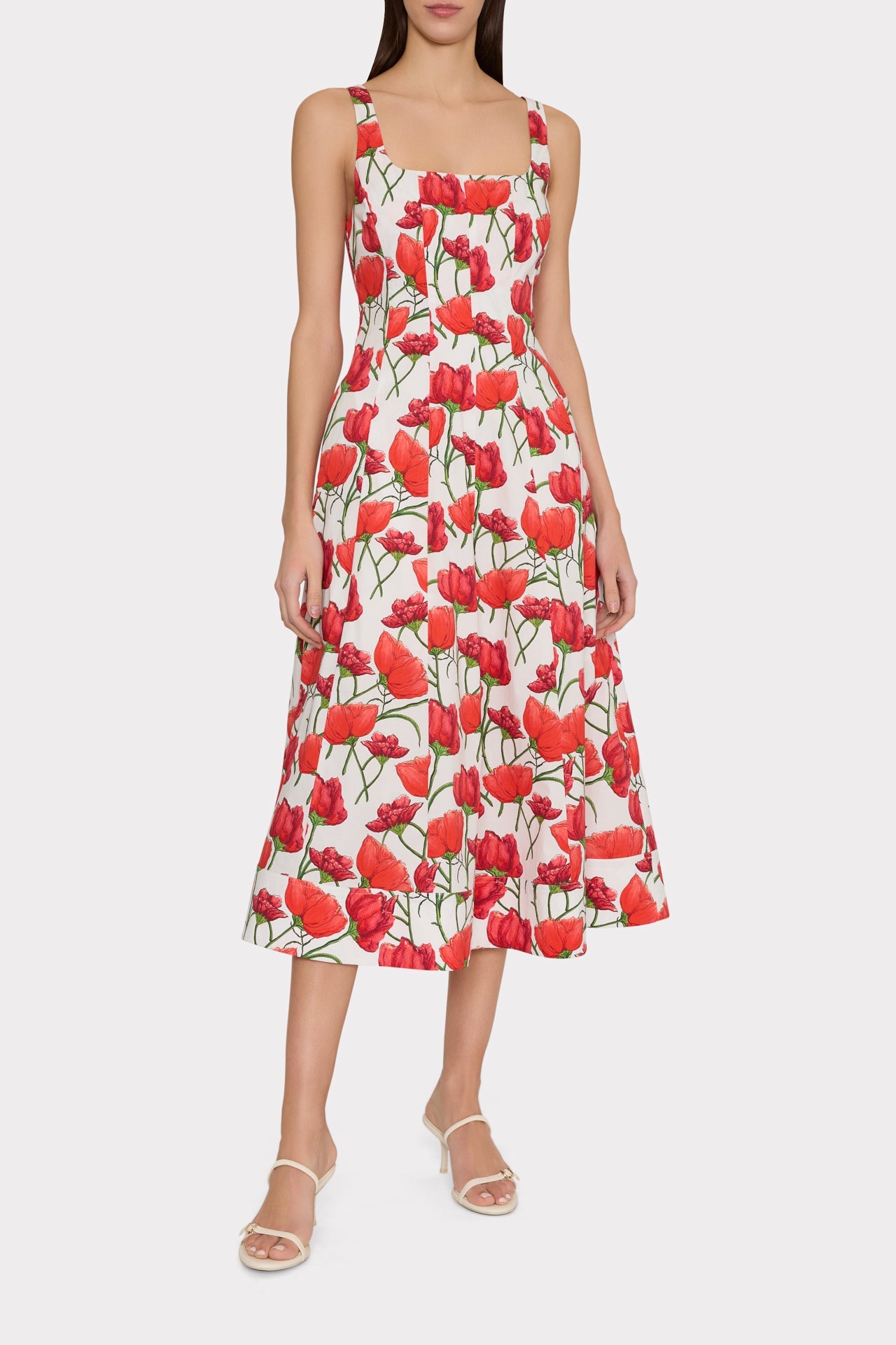 Nia Red Peonia Poplin Midi Dress - Red Multi