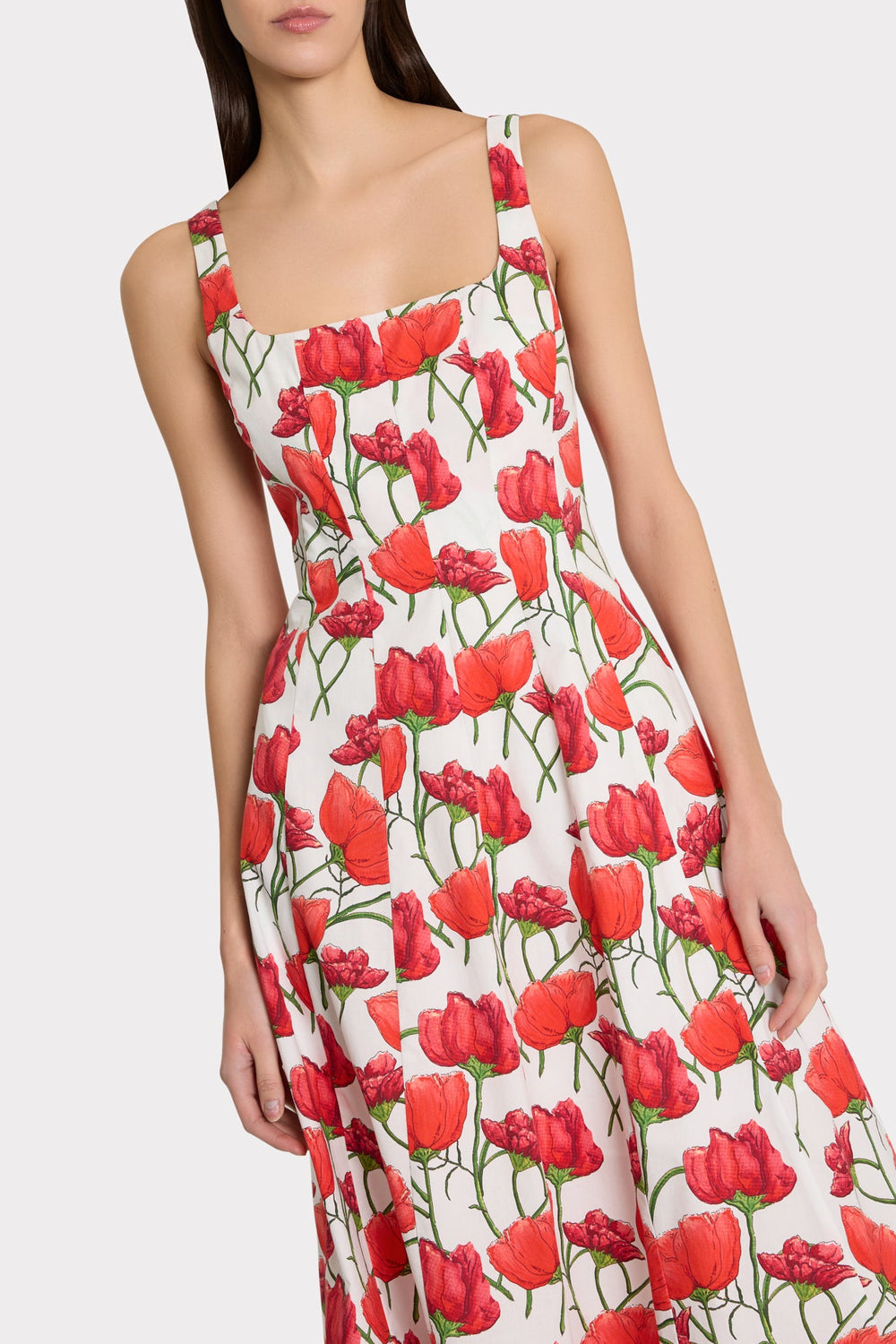 Nia Red Peonia Poplin Midi Dress - Red Multi