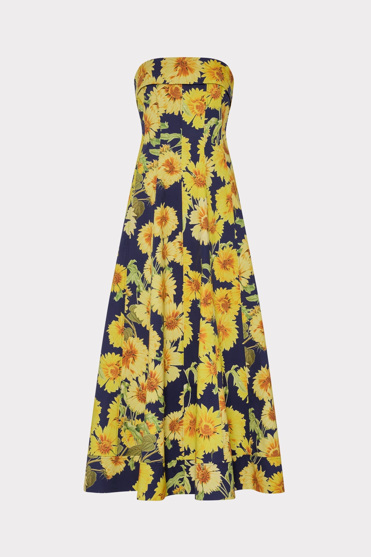 Palmer Sunflower Poplin Strapless Maxi Dress - Navy Multi