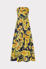 Palmer Sunflower Poplin Strapless Maxi Dress - Navy Multi