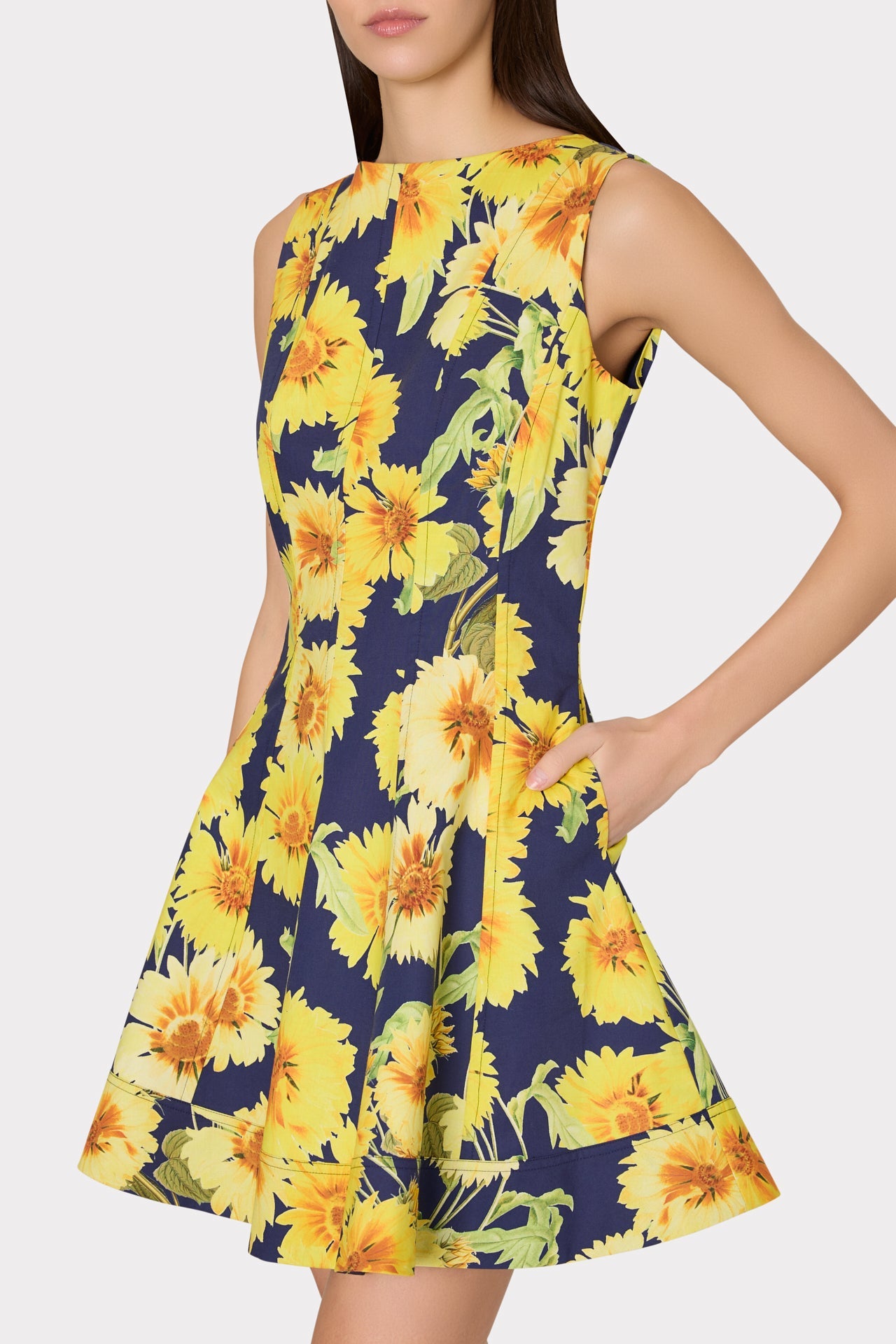 Poppy Sunflower Poplin Mini Dress - Navy Multi