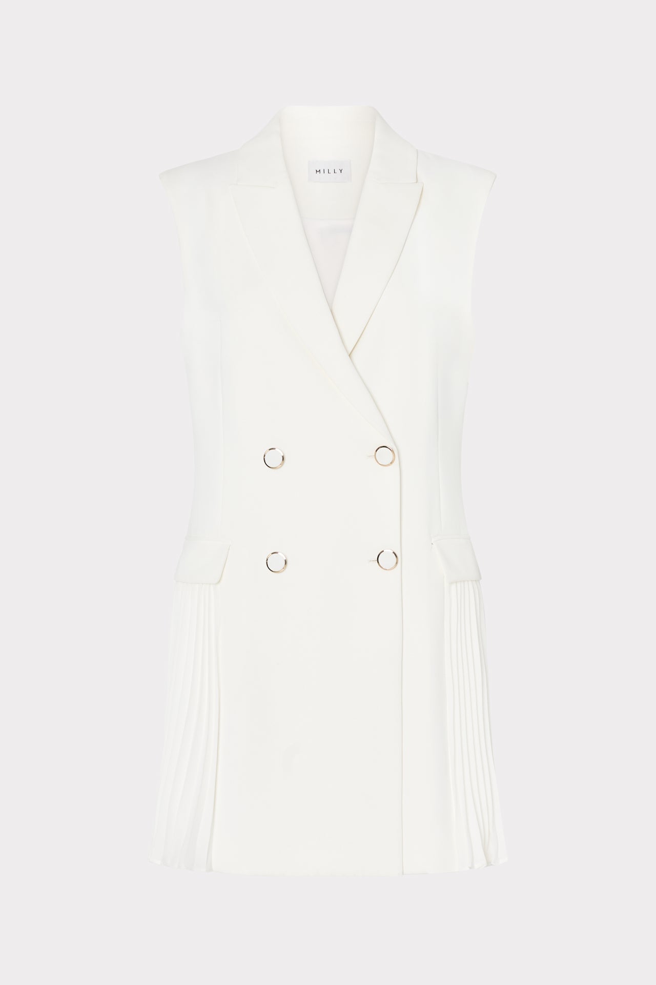 Cora Sleeveless Pleated Blazer Dress - White