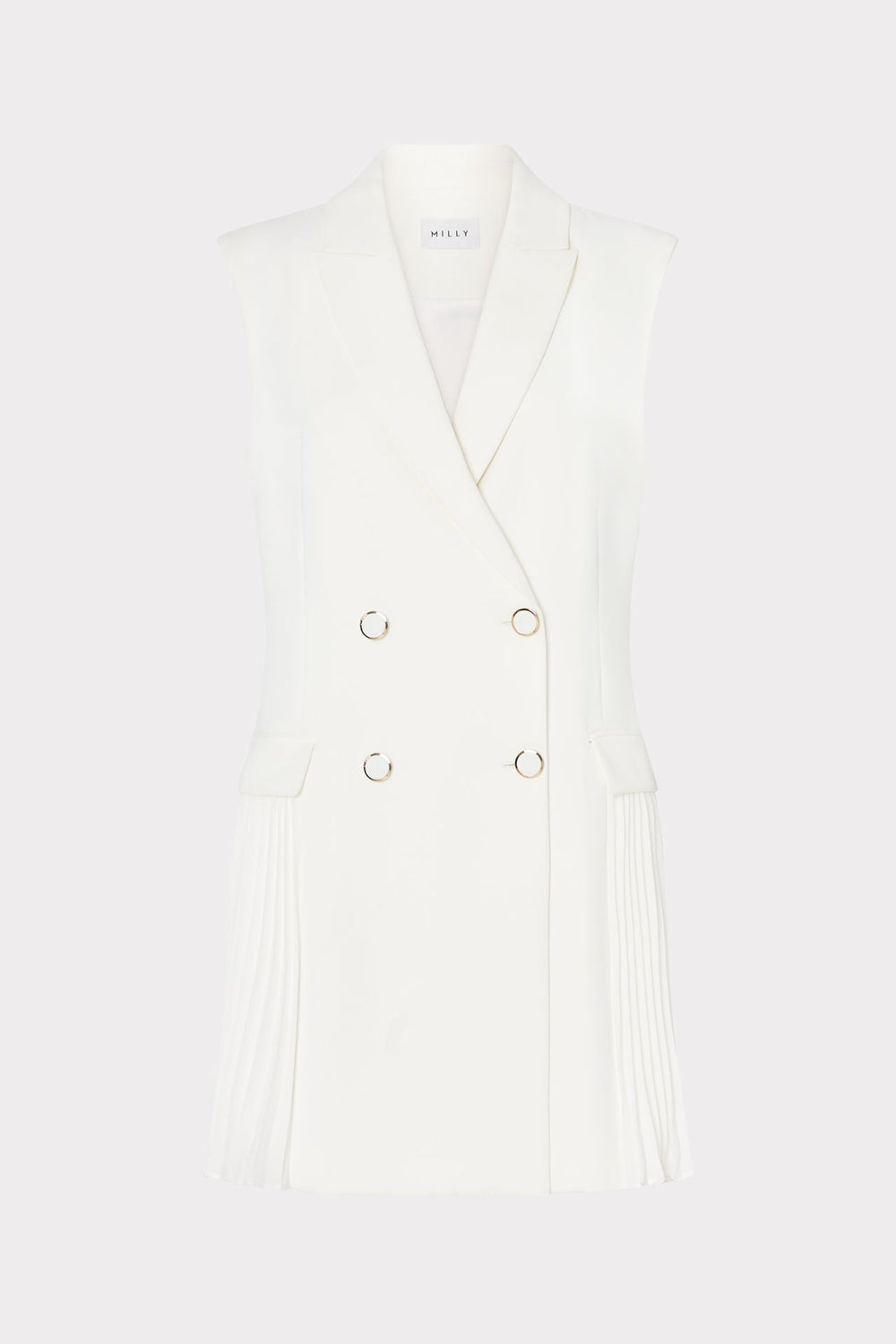 Cora Sleeveless Pleated Blazer Dress - White