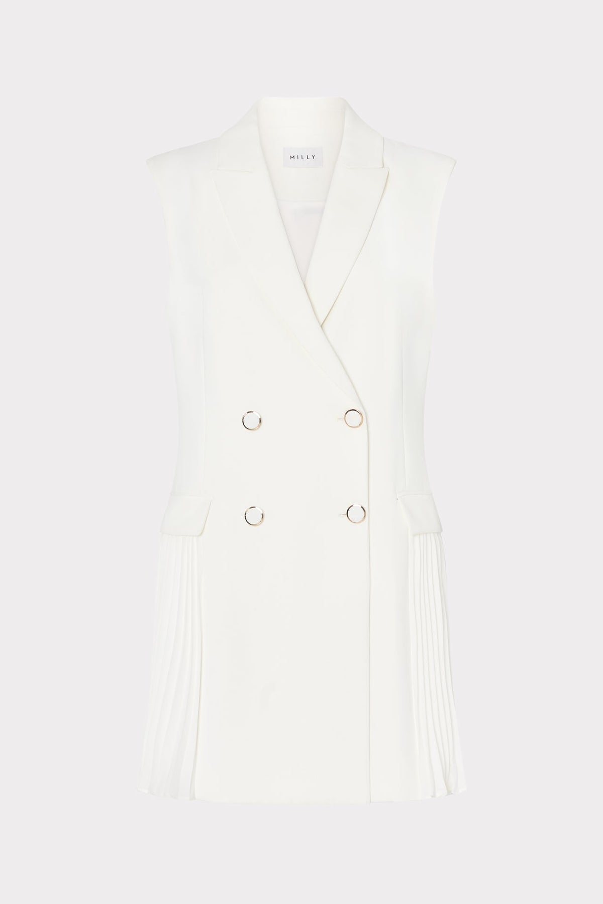 Cora Sleeveless Pleated Blazer Dress - White