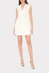 Cora Sleeveless Pleated Blazer Dress - White