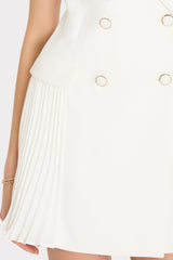 Cora Sleeveless Pleated Blazer Dress - White