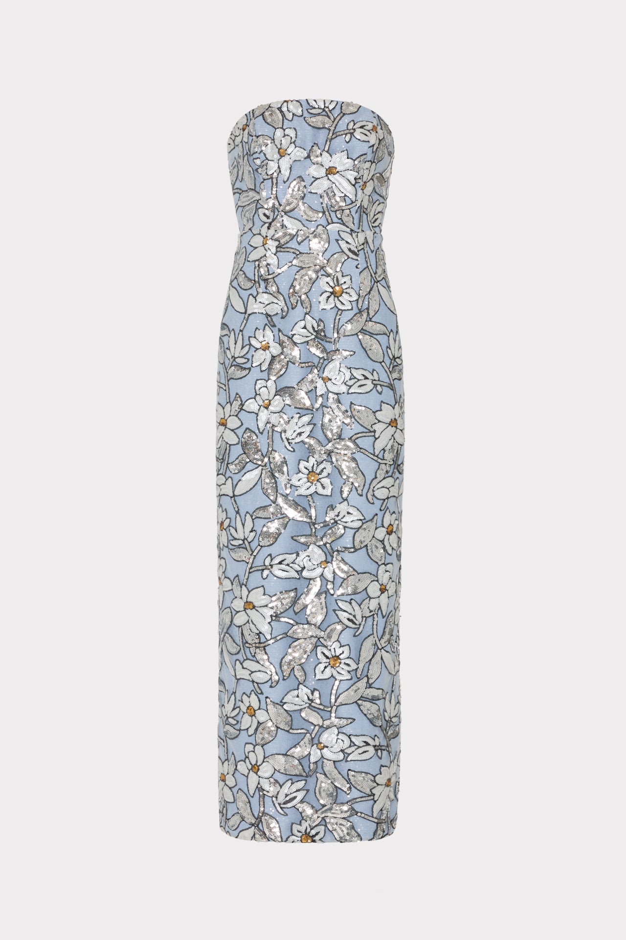Magnolia Silver Floral Sequins Maxi Dress - Silver Multi