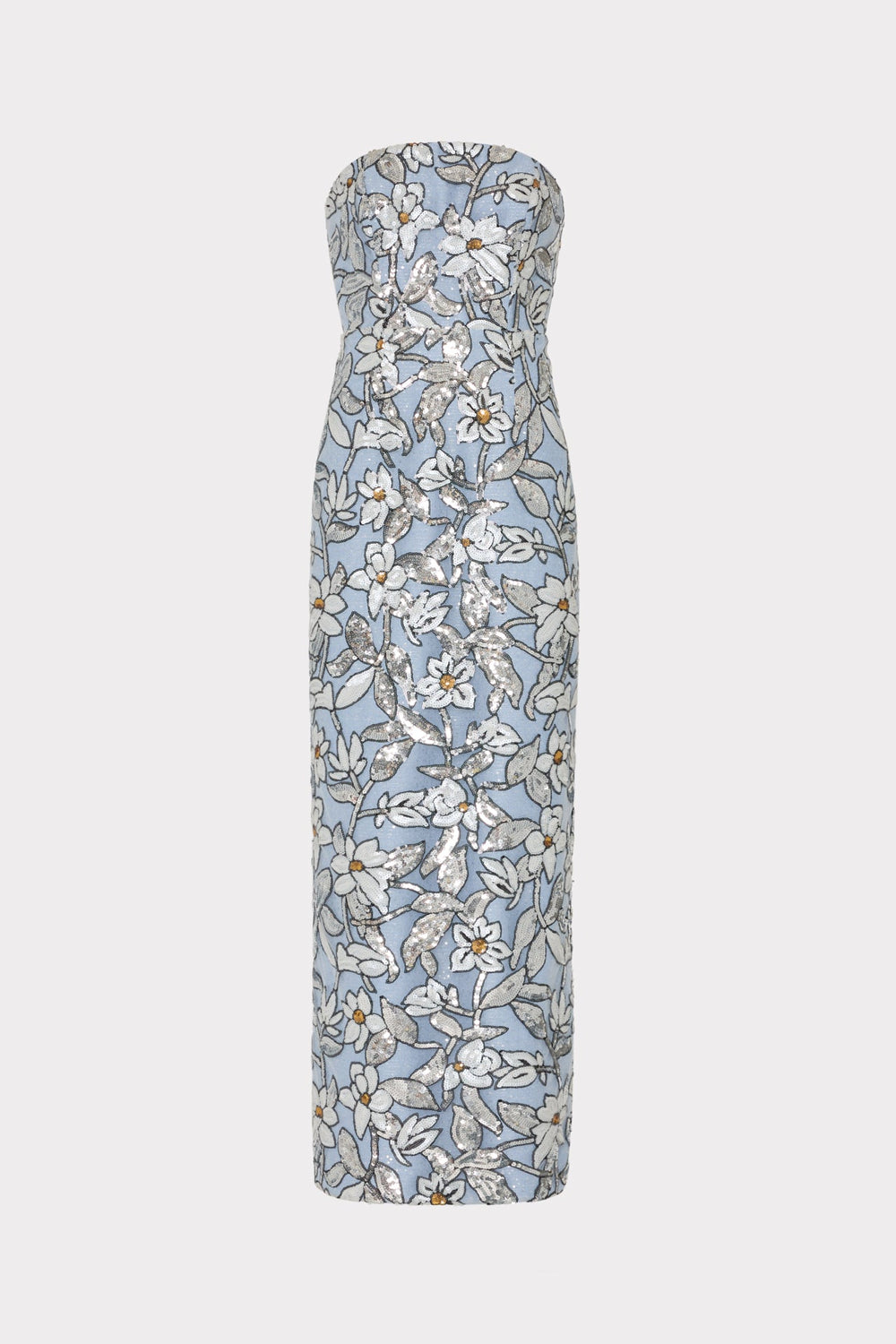 Magnolia Silver Floral Sequins Maxi Dress - Silver Multi