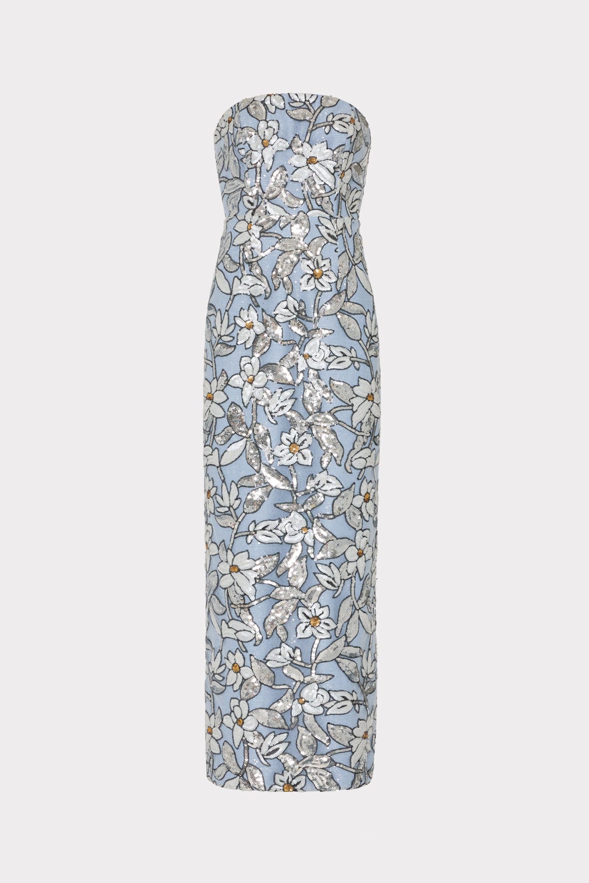 Magnolia Silver Floral Sequins Maxi Dress - Silver Multi