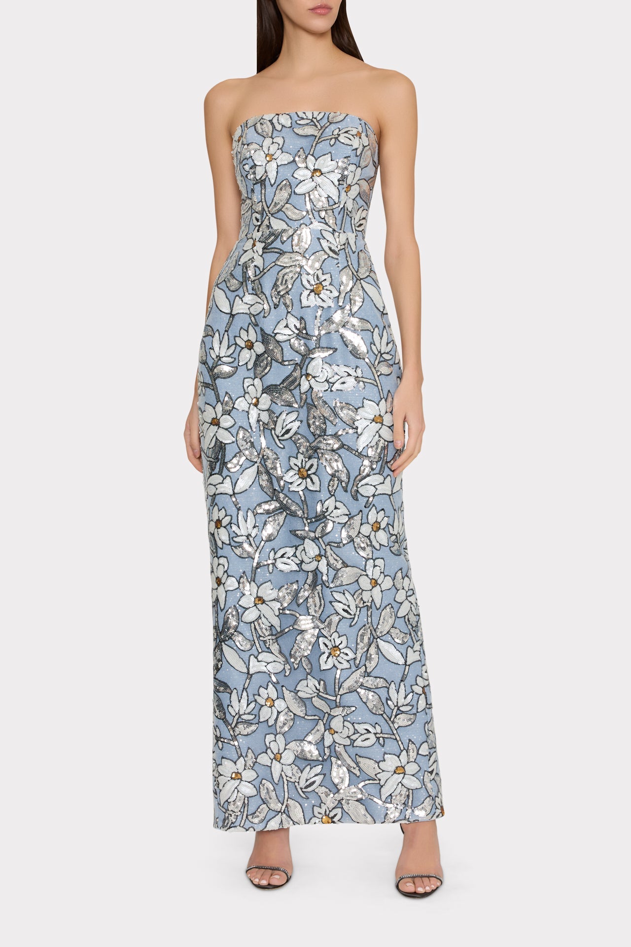 Magnolia Silver Floral Sequins Maxi Dress - Silver Multi