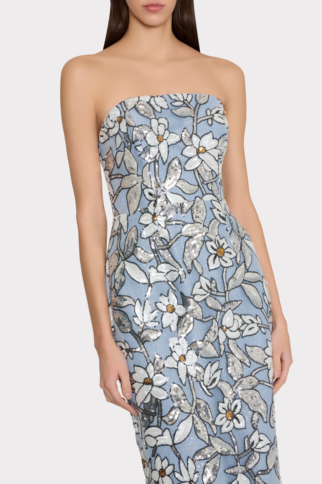 Magnolia Silver Floral Sequins Maxi Dress - Silver Multi